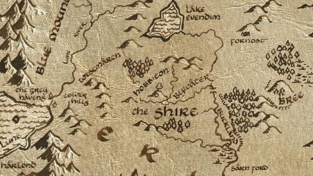 Bag End and its surroundings on the parchment map of Middle-earth
