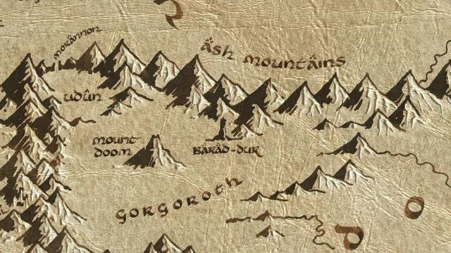 Barad-dûr and its surroundings on the parchment map of Middle-earth