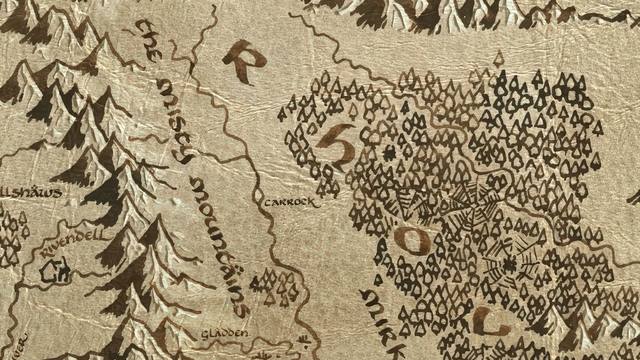 Beorn's Hall and its surroundings on the parchment map of Middle-earth