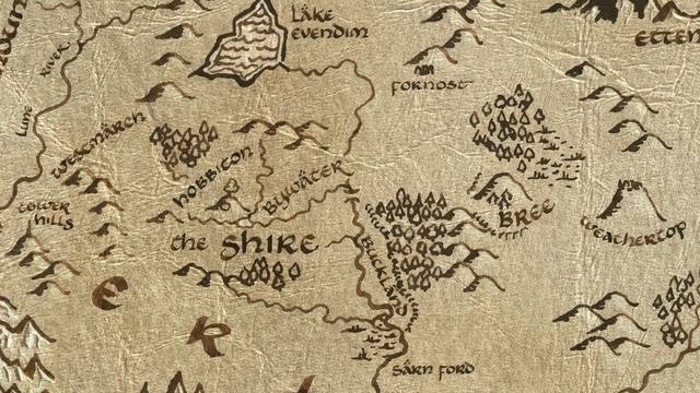 Brandywine Bridge and its surroundings on the parchment map of Middle-earth