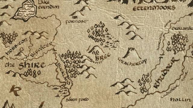 Bree and its surroundings on the parchment map of Middle-earth