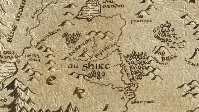 Bywater and its surroundings on the parchment map of Middle-earth