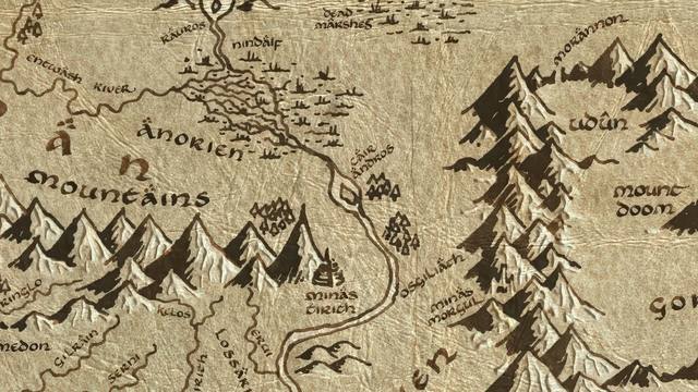 Cair Andros and its surroundings on the parchment map of Middle-earth