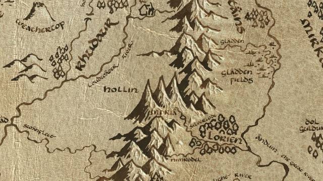 Caradhras and its surroundings on the parchment map of Middle-earth