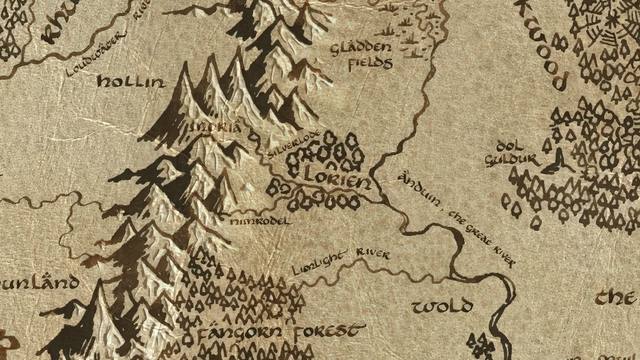 Caras Galadhon and its surroundings on the parchment map of Middle-earth