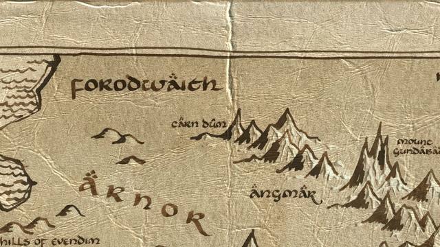 Carn Dûm and its surroundings on the parchment map of Middle-earth
