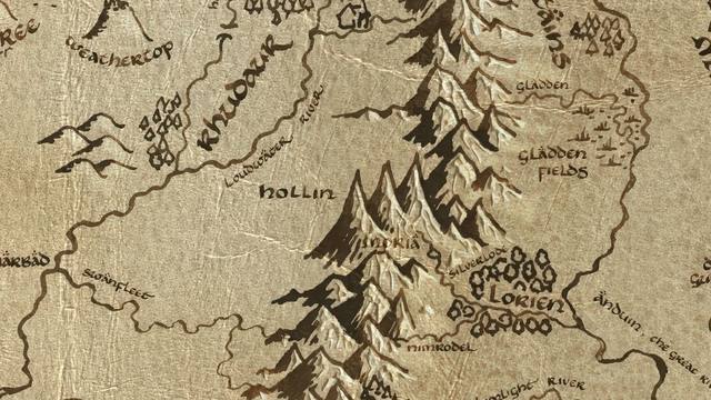 Celebdil and its surroundings on the parchment map of Middle-earth