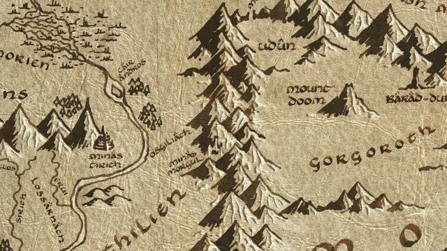 Cirith Ungol and its surroundings on the parchment map of Middle-earth