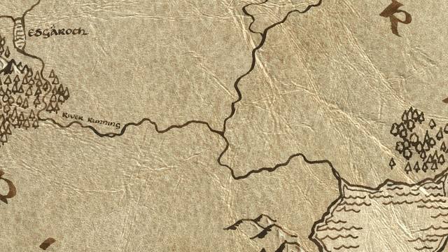 Confluence of Celduin and Carnen and its surroundings on the parchment map of Middle-earth