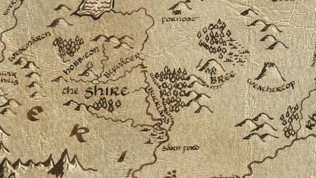 Crickhollow and its surroundings on the parchment map of Middle-earth