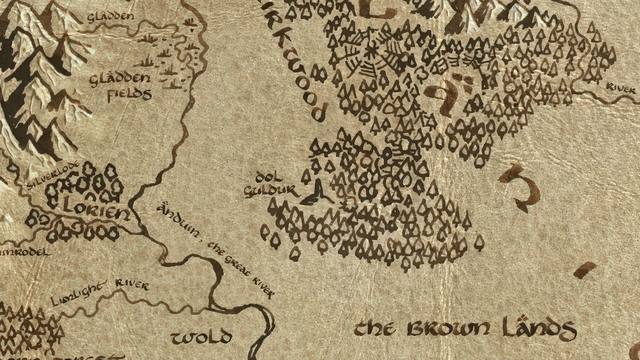 Dol Guldur and its surroundings on the parchment map of Middle-earth