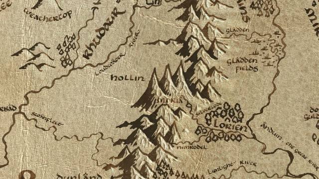Doors of Durin and its surroundings on the parchment map of Middle-earth