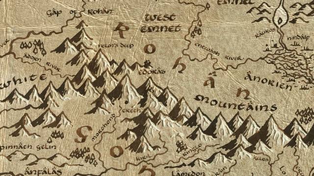Dunharrow and its surroundings on the parchment map of Middle-earth