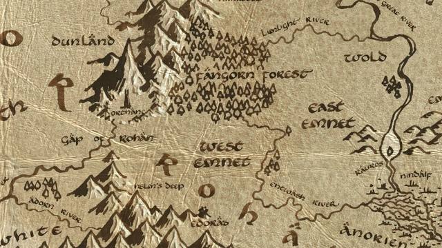 Eaves of Fangorn and its surroundings on the parchment map of Middle-earth