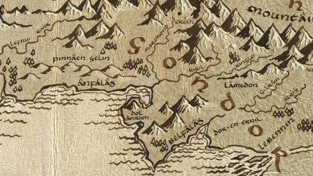 Edhellond and its surroundings on the parchment map of Middle-earth
