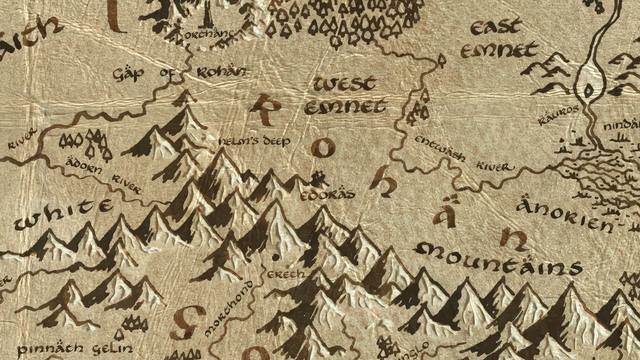Edoras and its surroundings on the parchment map of Middle-earth