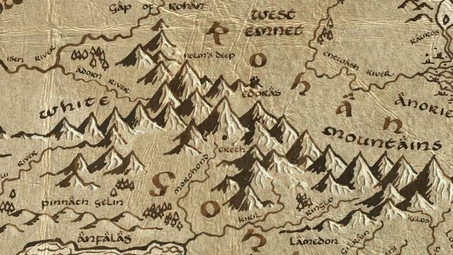 Erech and its surroundings on the parchment map of Middle-earth