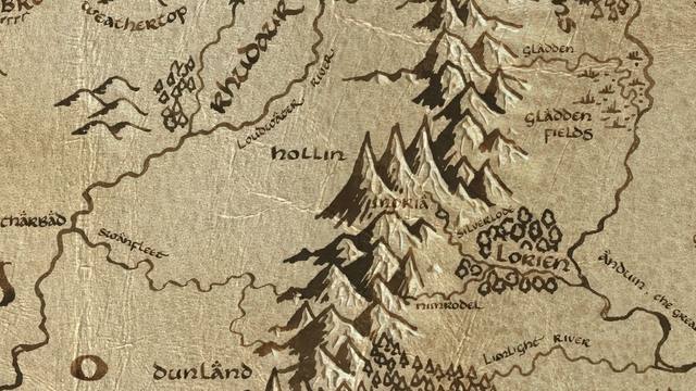Eregion and its surroundings on the parchment map of Middle-earth