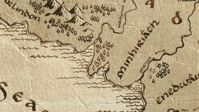 Eryn Vorn and its surroundings on the parchment map of Middle-earth