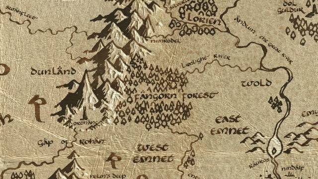 Fangorn Forest and its surroundings on the parchment map of Middle-earth