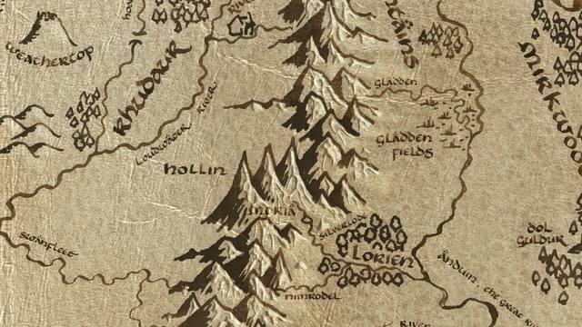 Fanuidhol and its surroundings on the parchment map of Middle-earth