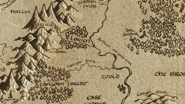 Field of Celebrant and its surroundings on the parchment map of Middle-earth