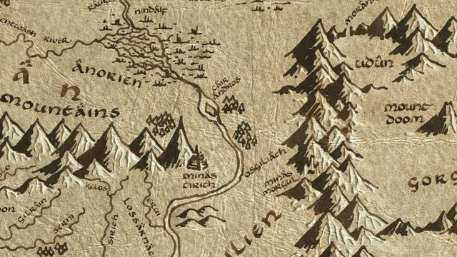 Field of Cormallen and its surroundings on the parchment map of Middle-earth