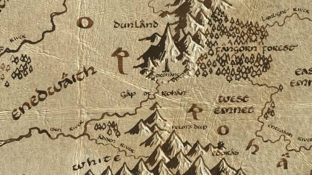 Fords of Isen and its surroundings on the parchment map of Middle-earth