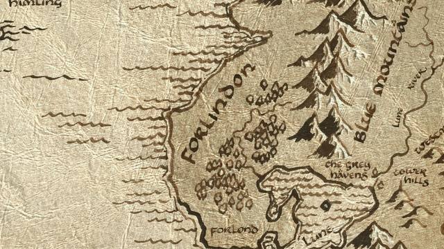 Forlindon and its surroundings on the parchment map of Middle-earth