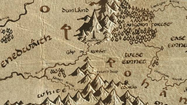 Gap of Rohan and its surroundings on the parchment map of Middle-earth