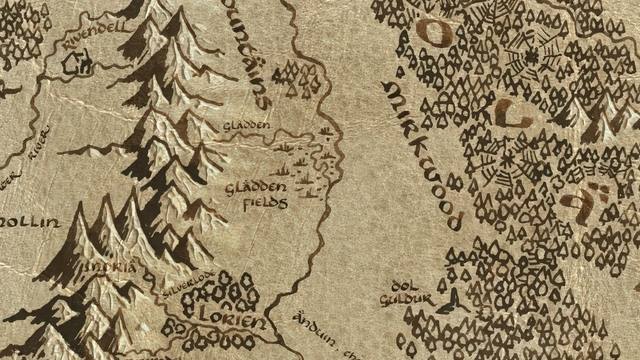 Gladden Fields and its surroundings on the parchment map of Middle-earth