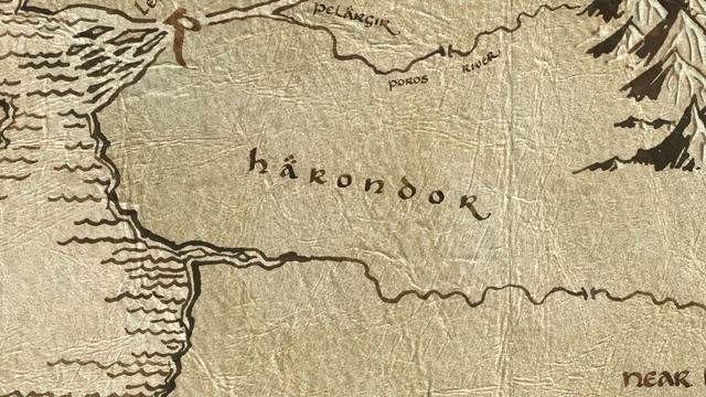 Harondor and its surroundings on the parchment map of Middle-earth