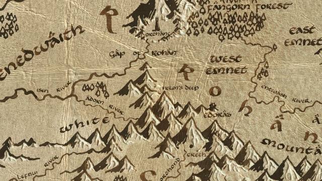 Helm's Deep and its surroundings on the parchment map of Middle-earth