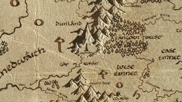 Isengard and its surroundings on the parchment map of Middle-earth
