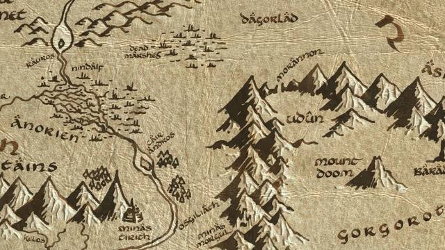 Ithilien and its surroundings on the parchment map of Middle-earth