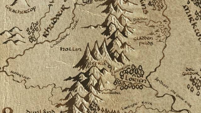 Khazad-dûm and its surroundings on the parchment map of Middle-earth