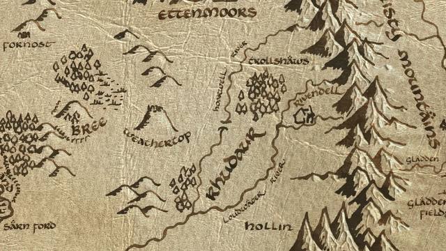 Last Bridge and its surroundings on the parchment map of Middle-earth