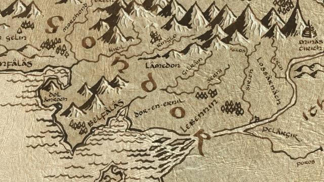 Linhir and its surroundings on the parchment map of Middle-earth