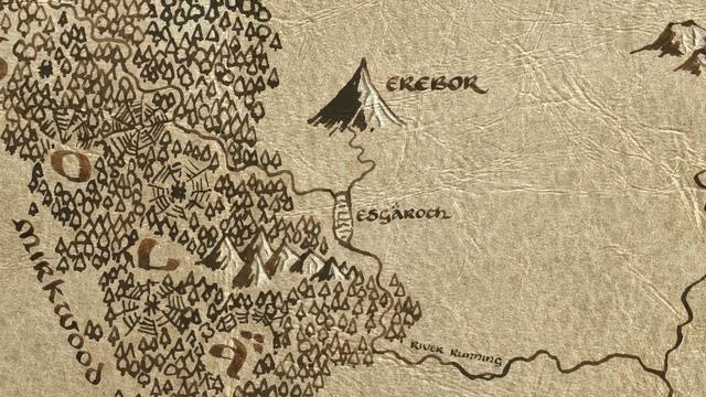 Long Lake and its surroundings on the parchment map of Middle-earth