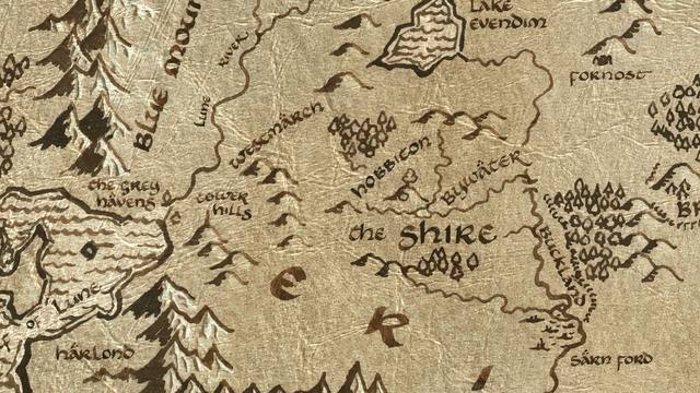 Michel Delving and its surroundings on the parchment map of Middle-earth