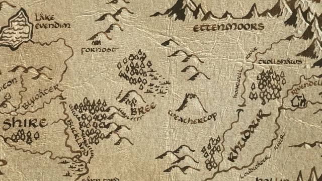 Midgewater Marshes and its surroundings on the parchment map of Middle-earth