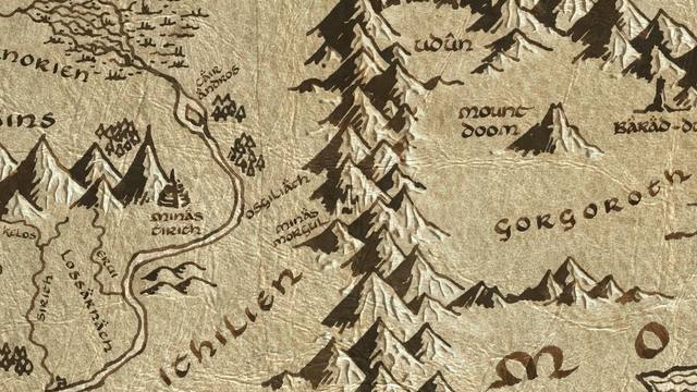 Minas Morgul and its surroundings on the parchment map of Middle-earth