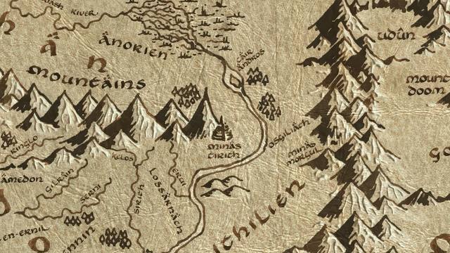 Minas Tirith and its surroundings on the parchment map of Middle-earth