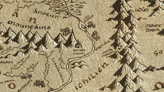 Mindolluin and its surroundings on the parchment map of Middle-earth