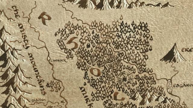 Mirkwood and its surroundings on the parchment map of Middle-earth