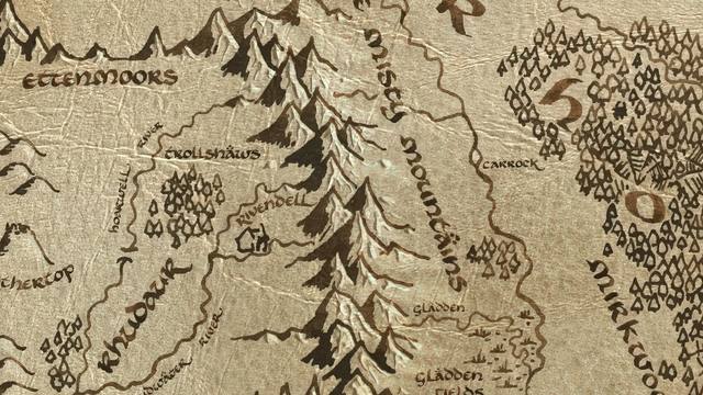 Misty Mountains and its surroundings on the parchment map of Middle-earth