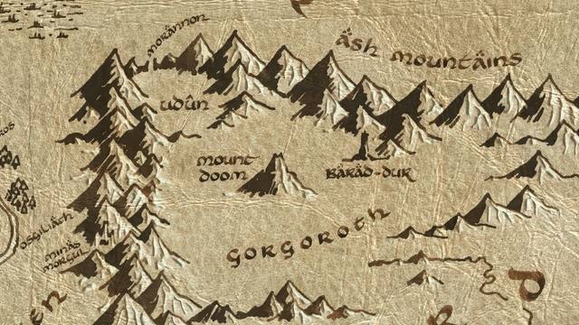 Mount Doom and its surroundings on the parchment map of Middle-earth