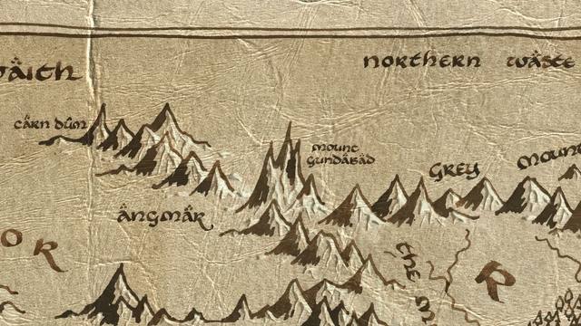 Mount Gundabad and its surroundings on the parchment map of Middle-earth