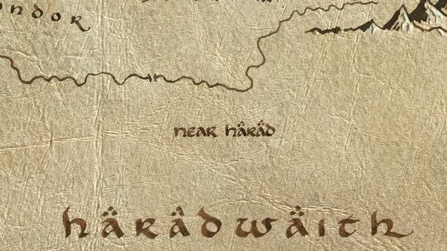 Near Harad and its surroundings on the parchment map of Middle-earth