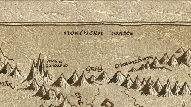 Northern Waste and its surroundings on the parchment map of Middle-earth